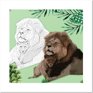 Father Lion and Baby Lion of the Jungle. Posters and Art